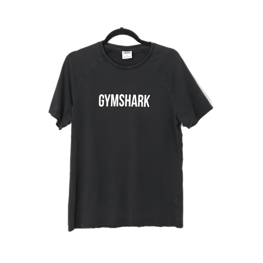 Gymshark T-Shirt Mens Large Black Graphic Logo Crewneck Athleisure Short Sleeve